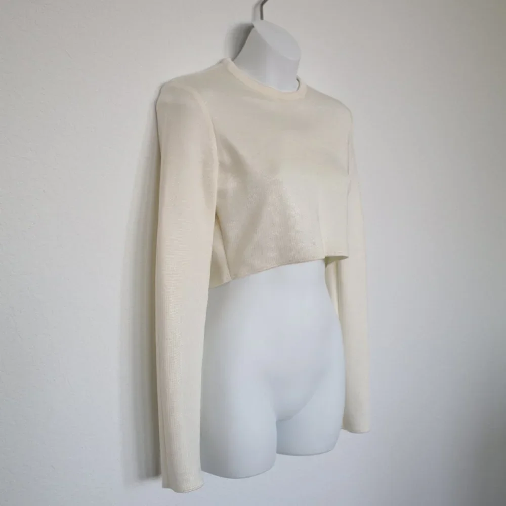 ZARA WOMAN CROP TOP Long Sleeves Shirt Casual Stretch Round Neck - XS - Picture 1 of 5